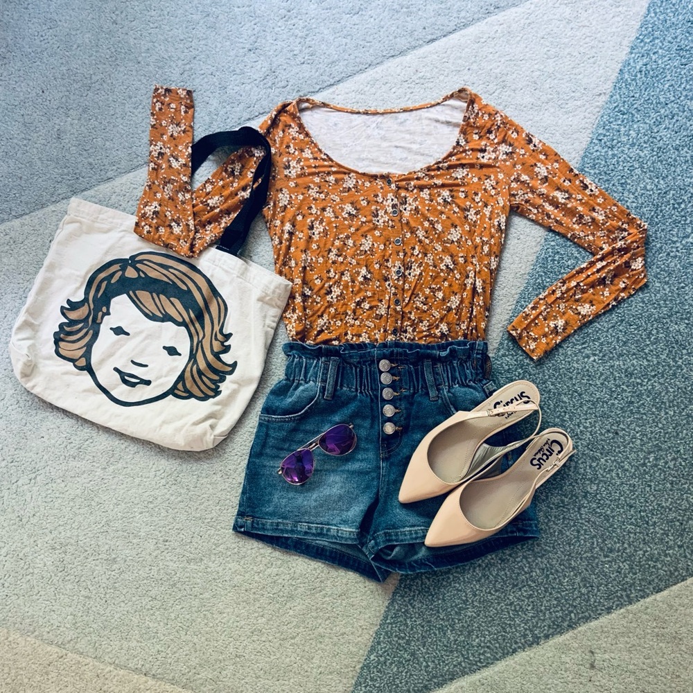 American Eagle Soft and Sexy Slub Orange Floral Top